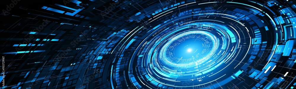 Fototapete a hologram blue circle with a light in the middle futuristic technology abstract with a transparent 