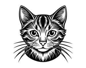 Cat vector illustration. Different cats head portrait hand drawn black on white background. Pet silhouette