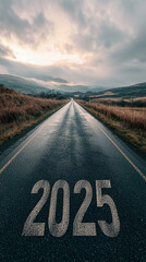 2025 rendered in a simple design on a road background.
Generative AI
