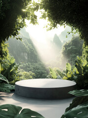 An empty podium in front of a beautiful natural landscape.
Generative AI