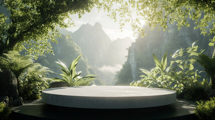 An empty podium in front of a beautiful natural landscape.
Generative AI