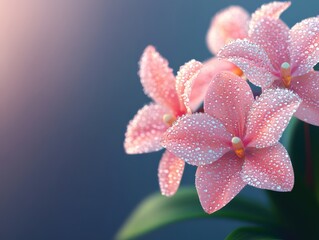 Close-up of pink orchid flowers covered in morning dew..
