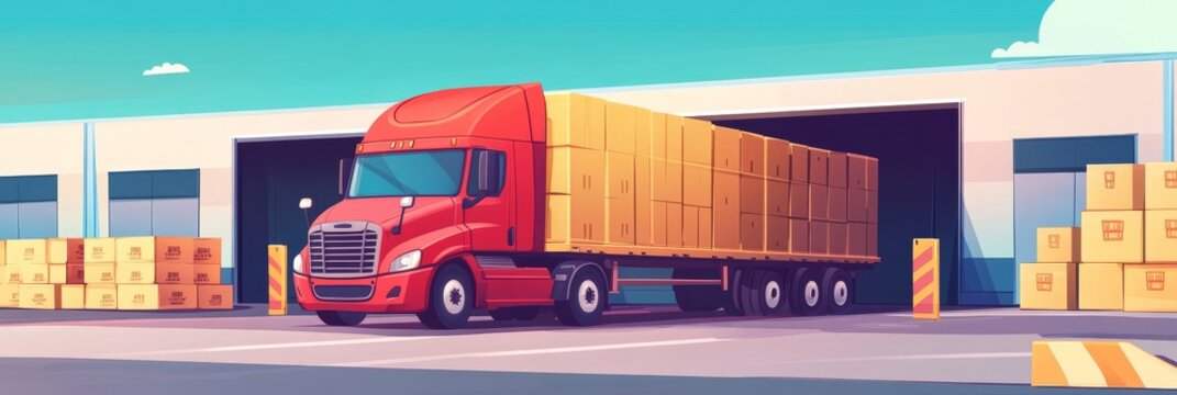 A dock warehouse worker loads packaging boxes onto a cargo truck