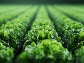 Organic lettuce beds, neatly arranged in rows, 3D illustration