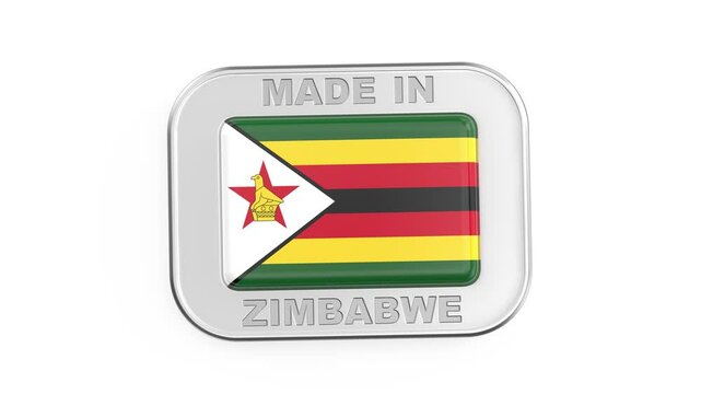 Made in Zimbabwe, silver badge with the national flag of Zimbabwe