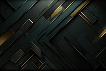 Fototapeta premium Abstract geometric background with black and gold shapes.