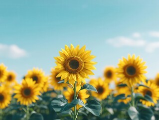 Obraz premium Non-GMO sunflowers, towering over organic farm, 3D illustration