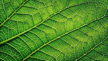 Obraz premium Green leaf texture macro detail featuring intricate veins and vibrant shades of green, flora, foliage, shades, detail, natural, background, macro, abstract, growth, framing, sustainable