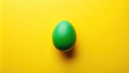 colorful, bright colors, spring, minimal, bright yellow background, A minimal green Easter egg is placed on a bright yellow background in a flat lay perspective captured in a close up shot