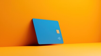 Minimal Blue Bank Card on Orange Background
