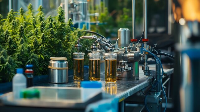 Industrial CO2 Extraction Equipment in Harvesting Pure Hemp Oil from Freshly Harvested Hemp Plants for Botanical and Wellness Products