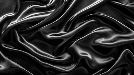Obraz premium Luxurious black silk fabric with smooth, flowing texture, perfect for backgrounds and design elements in fashion and luxury content.