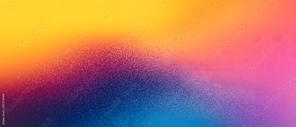 Wall mural vibrant grainy gradient background, yellow purple blue orange abstract noise texture poster banner d