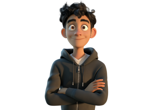 Man wearing dark color hoodie. Transparent background.