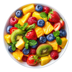 Obraz premium Fresh Fruit Salad with Kiwi, Pineapple, Berries, and Mint