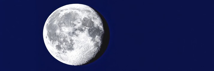 Obraz premium View of a full moon through an astronomical telescope against a clear blue sky