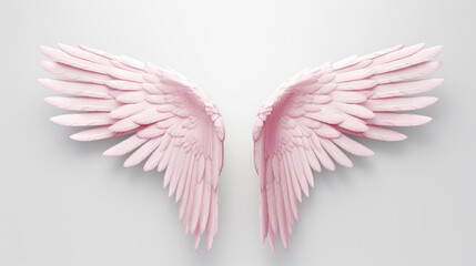 Fototapeta premium There exists a beautiful pair of pink angel wings elegantly displayed against a pristine white background, creating a striking contrast