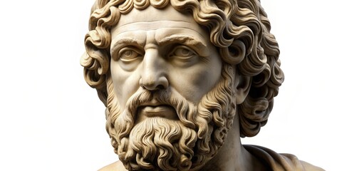 Obraz premium Antique Greek philosopher head isolated front view, antique, Greek, philosopher, head, isolated, front view, sculpture, ancient
