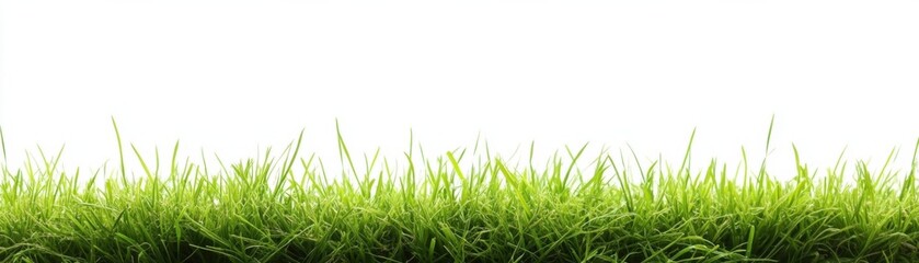 Obraz premium A vibrant row of green grass blades against a white background creating a calm and fresh atmosphere.