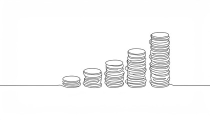 Single continuous line drawing step of coins stacks, money, saving and investment concept