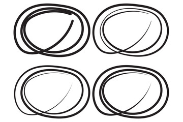 Hand drawn circle highlighter line sketch set. Red circle, pen draw. Vector marker circular lines, doodle round circles for message note mark design element. Different circles vector illustration.