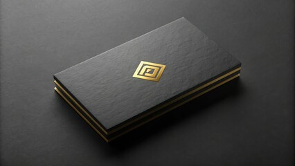 Sleek black business card with gold foil stamping, modern typography, and ample whitespace, exuding luxury, sophistication, and professionalism on a minimalist background.