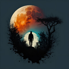 halloween night scene with moon