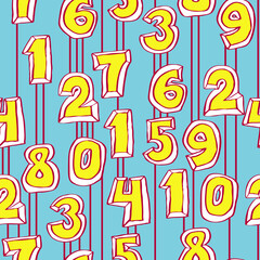 Hand drawn numbers seamless pattern for digital background, wallpaper and textile print. Cartoon style drawing. Education and finance theme, school lettering 