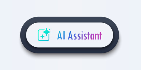 Modern AI assistant Button. 3D push button. AI stars. Artificial intelligence technology concept. Chat with AI. UI UX design, Vector illustration.
