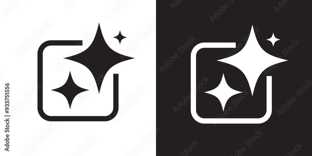 Poster Generate AI icon. Ai stars flat icon. Artificial intelligence and Machine learning technology. AI is entered by a command prompt to generate ideas. UI UX design, Vector illustration.