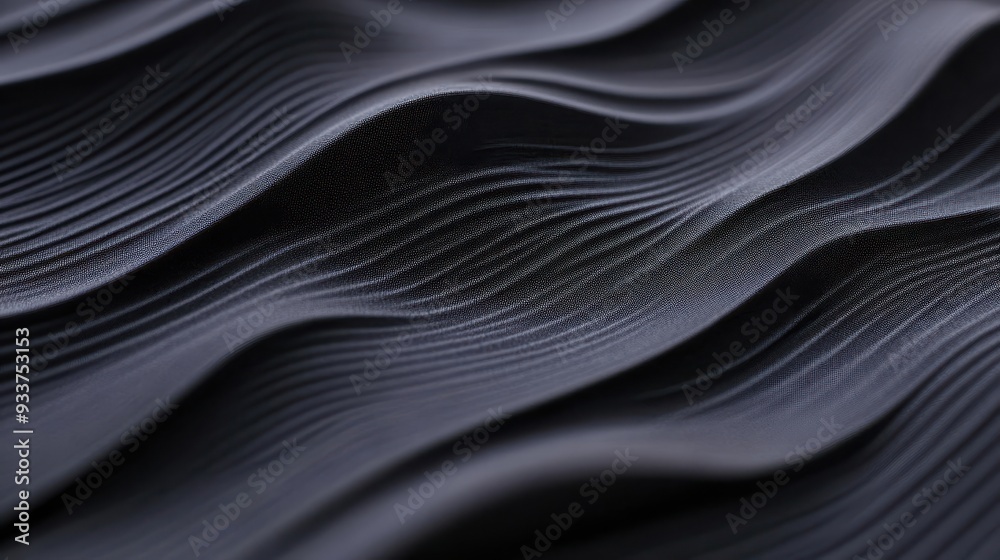 Poster Abstract close-up of black wavy textured surface with smooth flowing lines, creating a modern and elegant design.