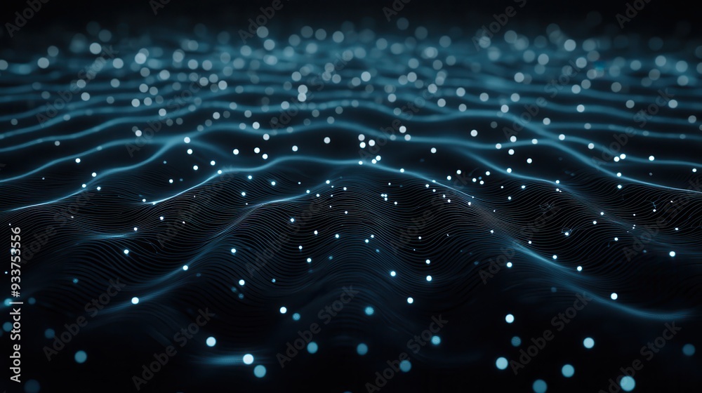 Aufkleber abstract digital wave with glowing particles on a dark background. futuristic technology, data visua