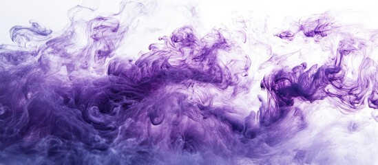 Purple watercolor ink swirling in water against a white backdrop Captivating abstract composition featuring blended purple hues Colorful ink clouding in clear liquid