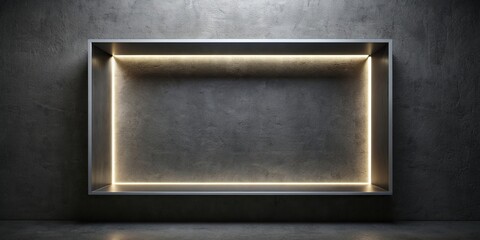 Glowing rectangular niche on black wall with shining backlight, interior design,niches, clean, contemporary, elegant, luxury, artistic, niche design, shadow, black wall, symmetry