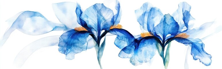 Fototapeta premium Transparent blue iris flower in an X ray style watercolor illustration