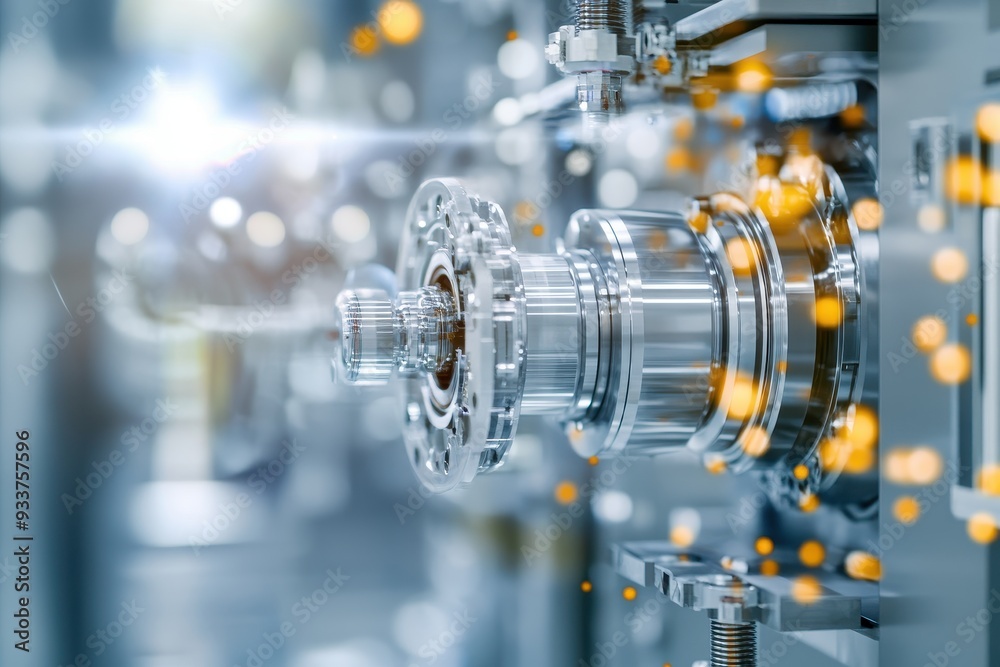 Poster close-up of industrial machinery in a modern factory, showcasing precision engineering and advanced 