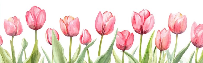 Naklejka premium Spring frame featuring pink tulips in watercolor