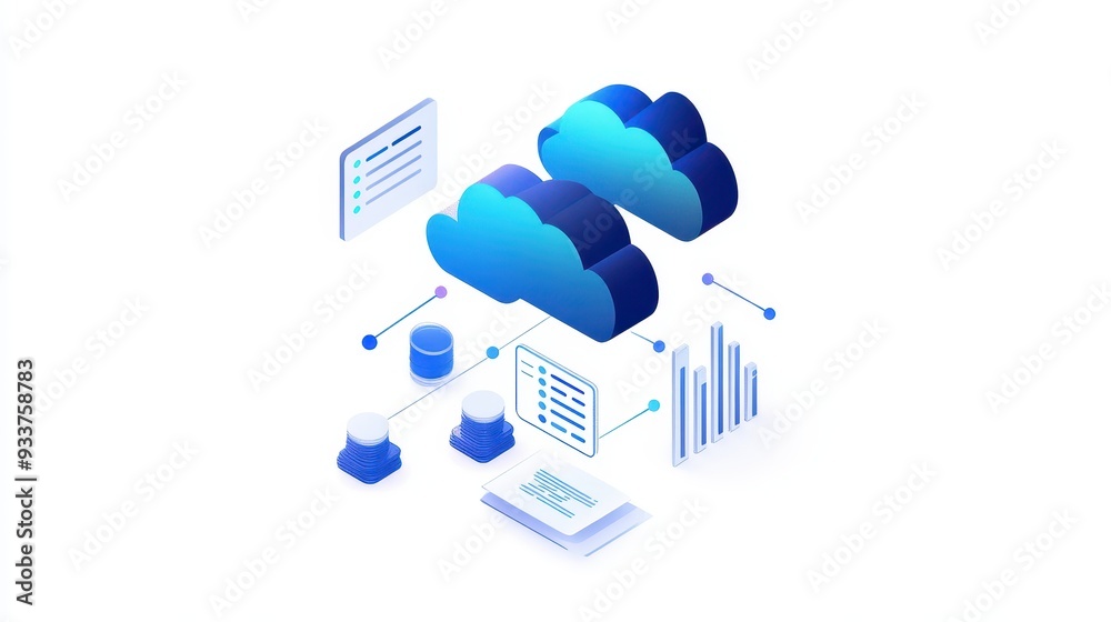 Fototapete cloud computing illustration showcasing data storage, processing, and analytics in a modern digital 