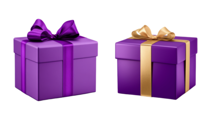 two purple gift box isolated on transparent background cutout