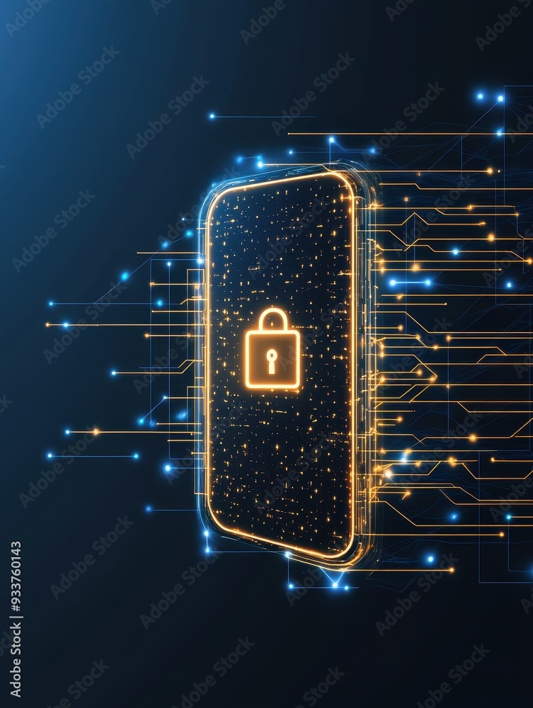 Leinwandbilder Digital security concept image depicting a secure network connection with a lock symbol on a circuit board background.