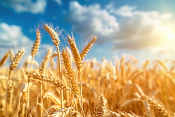Fototapeta premium wheat field and blue sky,harvest day,ukrainian symbol