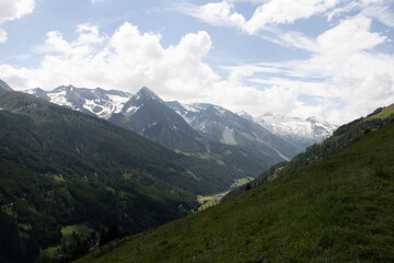 Naklejka premium view into the Zillertal or Ziller Valey towards Hintertux in Tyrol Austria