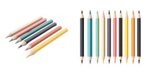 A collection of colorful pencils, including both sharpened and unsharpened, on transparent background, perfect for art, school, and creative projects.
