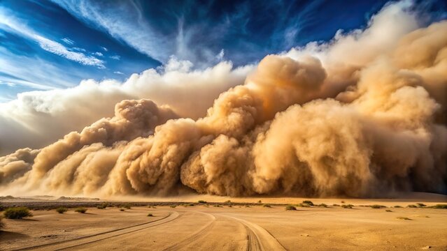 Dusty sandstorm in Ethiopian desert captured from a tilted angle, arid, atmospheric, blowing, danger, wilderness, extreme conditions, dry, dramatic, dusty, landscape, horizon, sandy