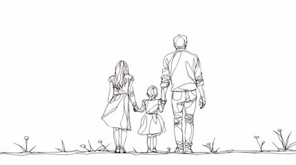 Obraz premium One Line Drawing of Family Holding Hands, Clean and Bold Outlines for Coloring Pages or Clipart