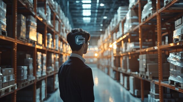 Businessman using ai artificial intelligence management in logistic system support human work and reduce time to work in process.AI assitant planing to import export for business.