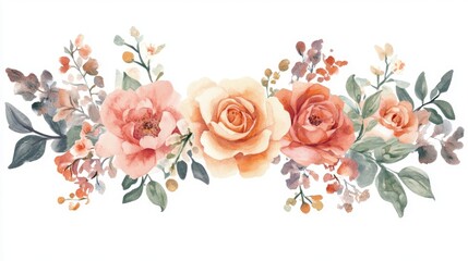 Fototapeta premium Vintage floral frame featuring watercolor roses