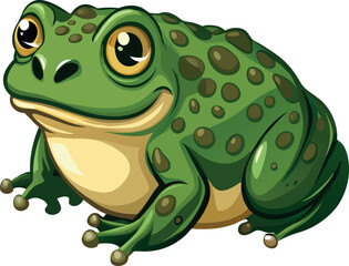 Big green toad smiling and resting on white background