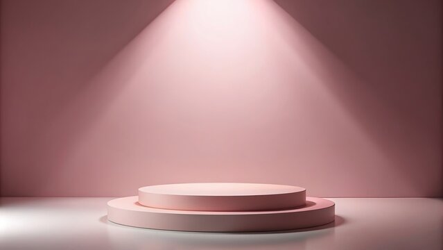 Light pink podium stage with a minimal abstract background at a tilted angle, modern, abstract, simplistic,podium, soft, creative, elegant, stage, event, design, exhibition, platform