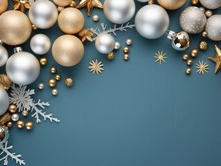 Fototapeta premium Flat lay festive christmas ornaments arrangement with copy space
